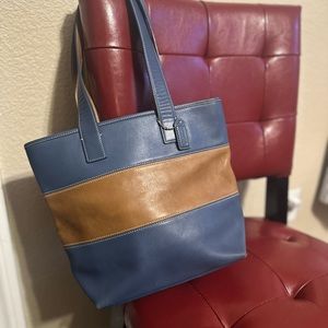Vintage GENUINE COACH Blue & Tan Shopper